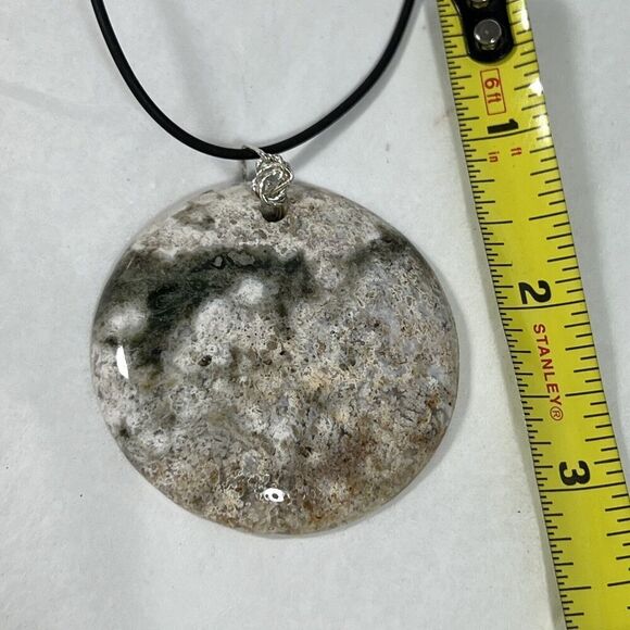 Ocean Jasper Statement Pendant Necklace Natural Hand Carved Adjustable Black Cor - Picture 4 of 6